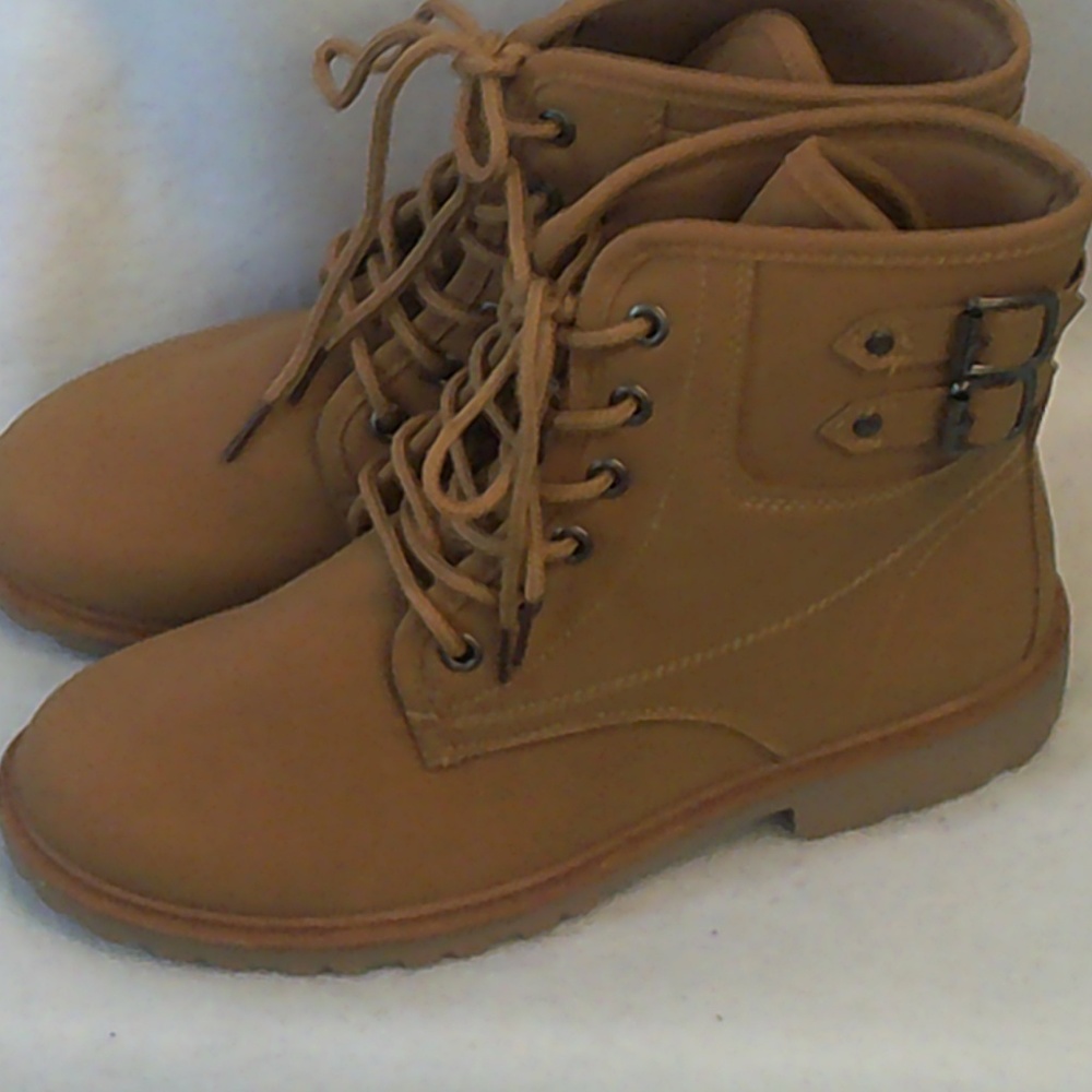 Forever Tan Lace Up Boots w/ 2 Decorative Buckles